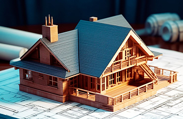 A model of a house on top of some paper