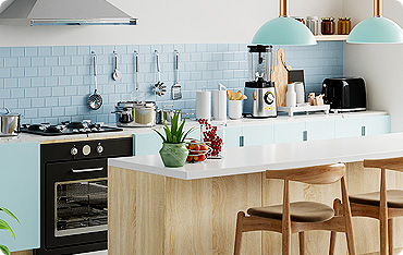 A kitchen with a stove, sink and counter.
