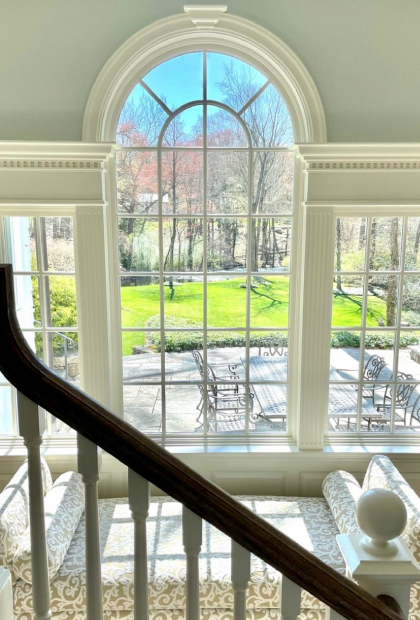 A view of a garden from the top floor.